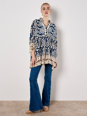 APRICOT Blouse surdimensionnée à imprimés multiples C- Marine