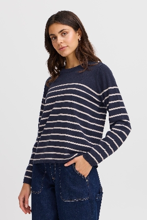 FRANSA Chandail de tricot léger rayé crème C-Marine