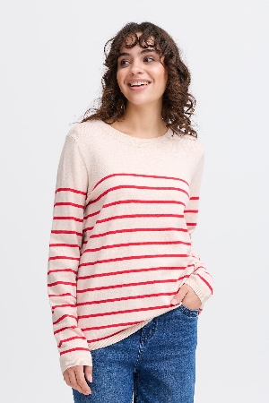 FRANSA Chandail de tricot léger rayé rouge C-Crème
