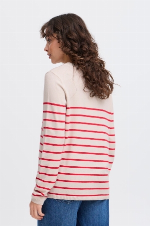 FRANSA Chandail de tricot léger rayé rouge C-Crème