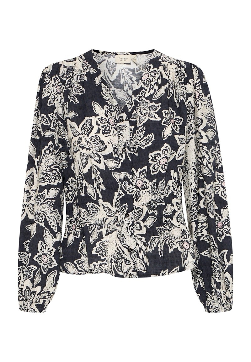 FRANSA Blouse à taille élastisée à imprimé crème C-Noir