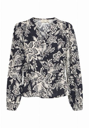FRANSA Blouse à taille élastisée à imprimé crème C-Noir