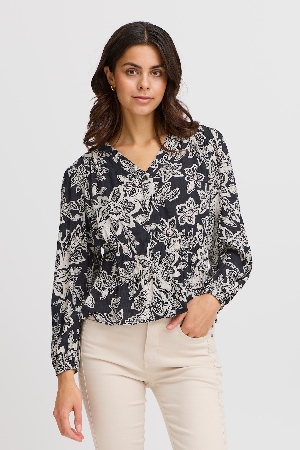 FRANSA Blouse à taille élastisée à imprimé crème C-Noir