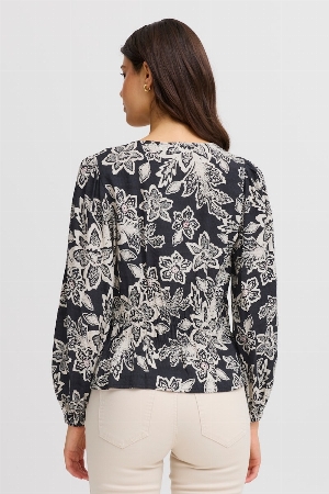 FRANSA Blouse à taille élastisée à imprimé crème C-Noir