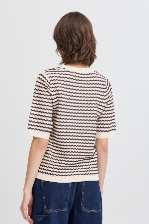 FRANSA Chandail de tricot léger ajouré à motif zig zag C-Crème
