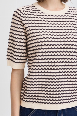 FRANSA Chandail de tricot léger ajouré à motif zig zag C-Crème
