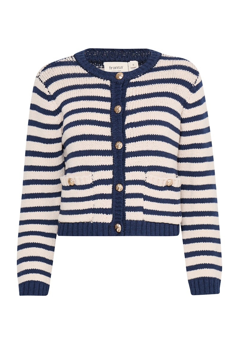 FRANSA Cardigan à de tricot à rayures C- Marine et crème