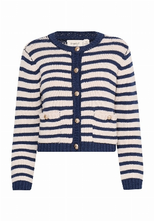 FRANSA Cardigan à de tricot à rayures C- Marine et crème