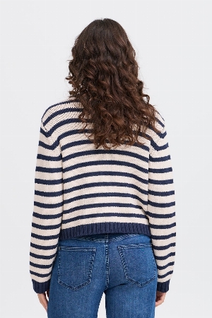 FRANSA Cardigan à de tricot à rayures C- Marine et crème