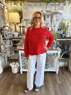 FRANSA Chandail de tricot ajouré léger C- Rouge