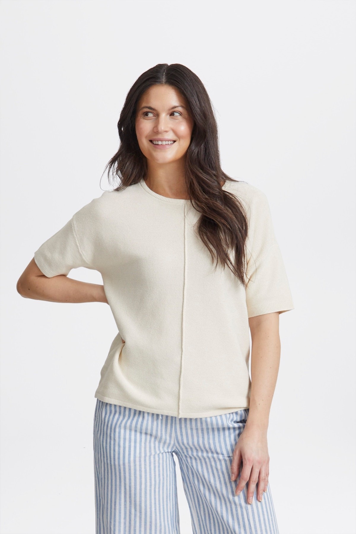FRANSA Chandail de tricot de coton manches courtes C-Naturel