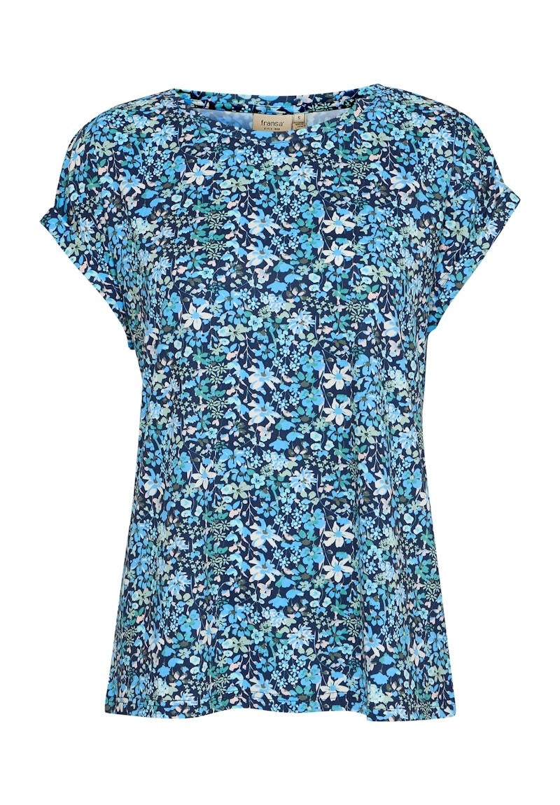 FRANSA T-Shirt à motif floral bleu C-Bleu Multi