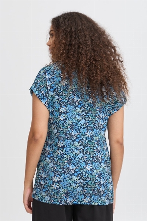 FRANSA T-Shirt à motif floral bleu C-Bleu Multi