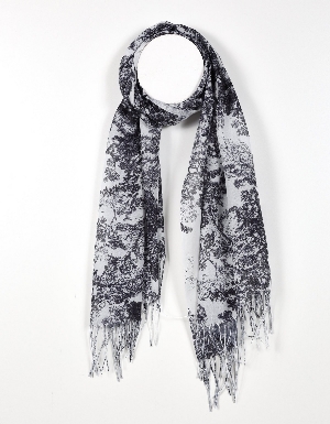 TOM & EVA Foulard léger à imprimé Toile de Jouy C- Noir et blanc