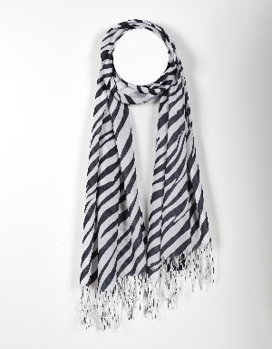 TOM & EVA Foulard léger à imprimé Zébré avec franges C-Noir et blanc