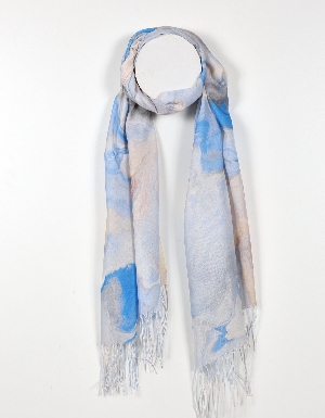 TOM & EVA Foulard léger à imprimé Aquarelle avec franges C- Bleu