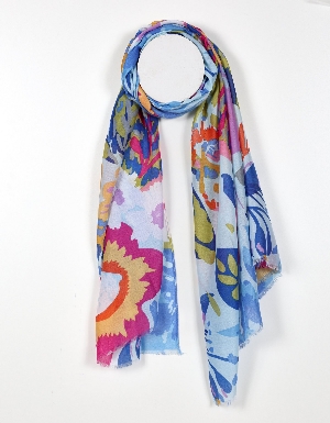 TOM & EVA Foulard léger à imprimé Floral Vibrant C- Bleu multi