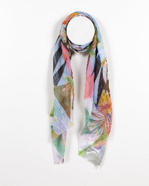 TOM & EVA Foulard transparent à imprimé Feuillage tropical C- Multi