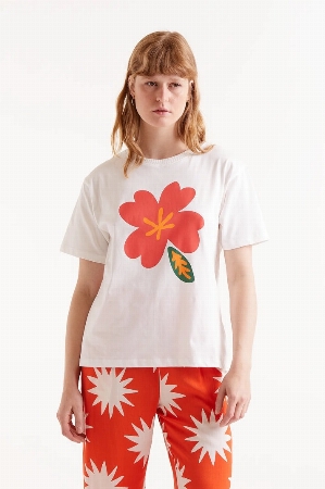 COMPANIA FANTASTICA T-Shirt à imprimé Fleur Orange C- Blanc