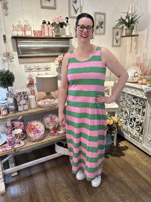COMPANIA FANTASTICA Robe maxi à rayures C- Rose et vert