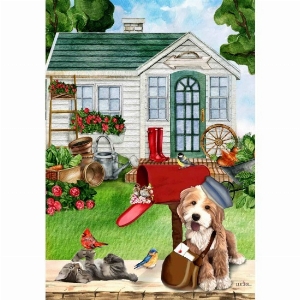 LUCIES.CA Petit drapeau 12X18po Thème: La maison du jardin