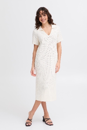 FRANSA Robe de tricot léger style polo C- Blanc crème