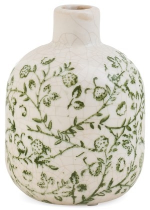 ADV Vase de céramique craquelée à effet antique C- Blanc et vert