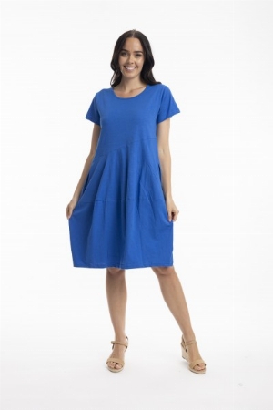 ORIENTIQUE Robe t-shirt de forme ballon C-Bleu