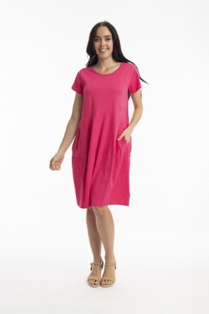 ORIENTIQUE Robe t-shirt de forme ballon C-Rose vif
