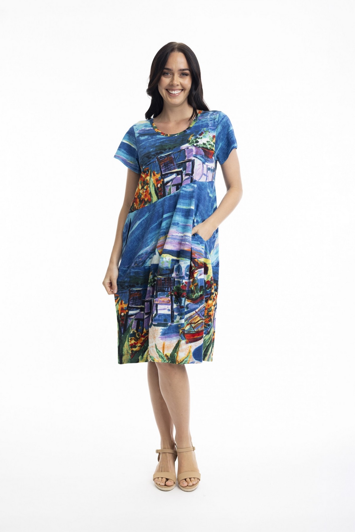 ORIENTIQUE Robe t-shirt de forme ballon  Imprimé : Santorini