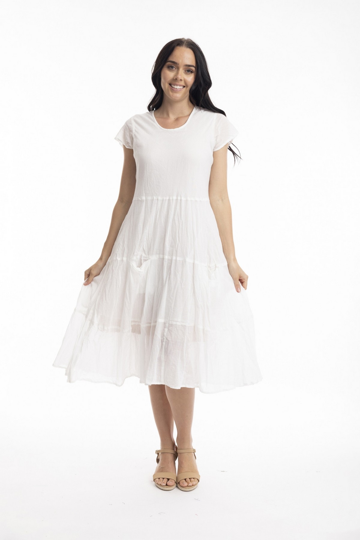ORIENTIQUE Robe de gaze de coton à ligne A C- Blanc