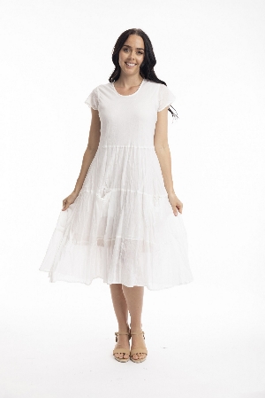 ORIENTIQUE Robe de gaze de coton à ligne A C- Blanc