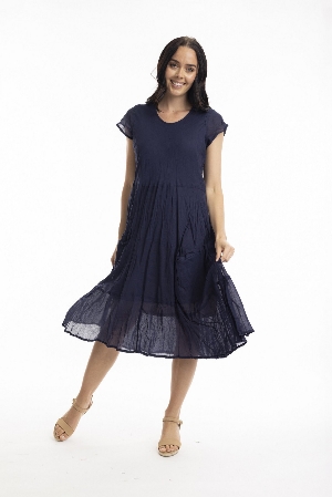 ORIENTIQUE Robe de gaze de coton à ligne A C-Marine