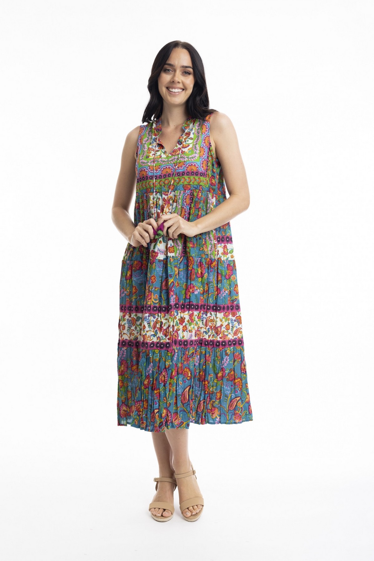 ORIENTIQUE Robe sans manche de style bohême Imprimé :Carvalho