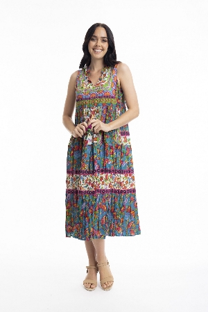 ORIENTIQUE Robe sans manche de style bohême Imprimé :Carvalho