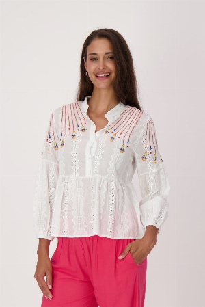 GABBY ISABELLA Blouse avec broderies régulière et anglaise C-Blanc