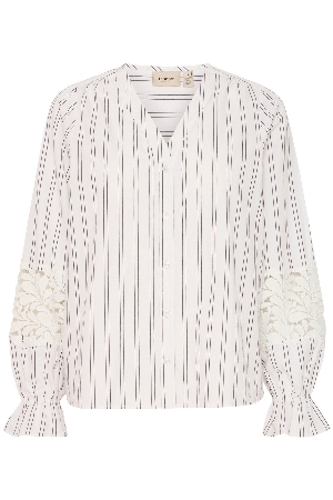 FRANSA Blouse avec manches longues à frison et dentelle C-Blanc