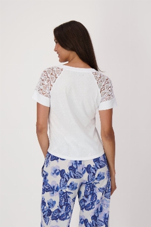 GABBY ISABELLA T-shirt avec dentelle aux manches  C-Blanc