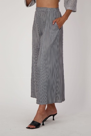 GABBY ISABELLA Pantalon pull on plissé à jambes larges C-Argent