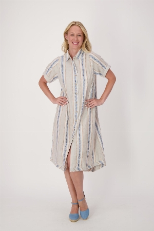 GABBY ISABELLA Robe chemisier rayée à manches courtes C- Beige