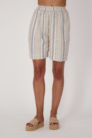 GABBY ISABELLA Short pull on rayé en lin et coton C- Beige