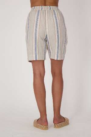GABBY ISABELLA Short pull on rayé en lin et coton C- Beige