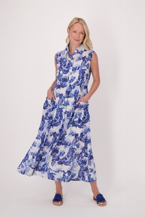 GABBY ISABELLA Robe chemisier sans manche imprimé papillon C- Bleu