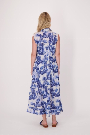 GABBY ISABELLA Robe chemisier sans manche imprimé papillon C- Bleu