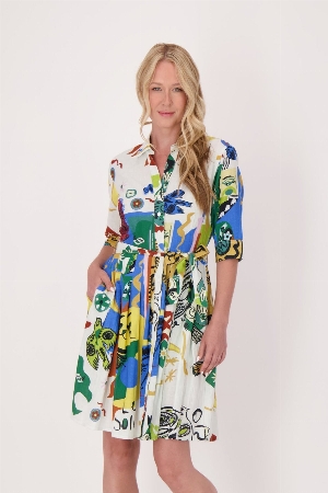GABBY ISABELLA Robe-chemisier ceinturée à jupe plissée C-Multi