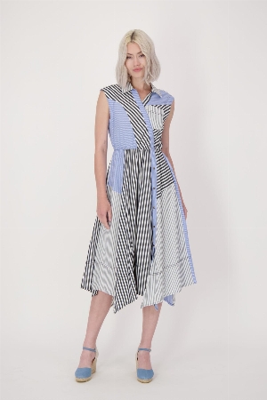 GABBY ISABELLA Robe multimatière de coupe assymétrique C- Bleu