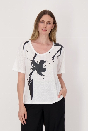 SPANNER T-Shirt à imprimé de style éclaboussé en noir C- Blanc