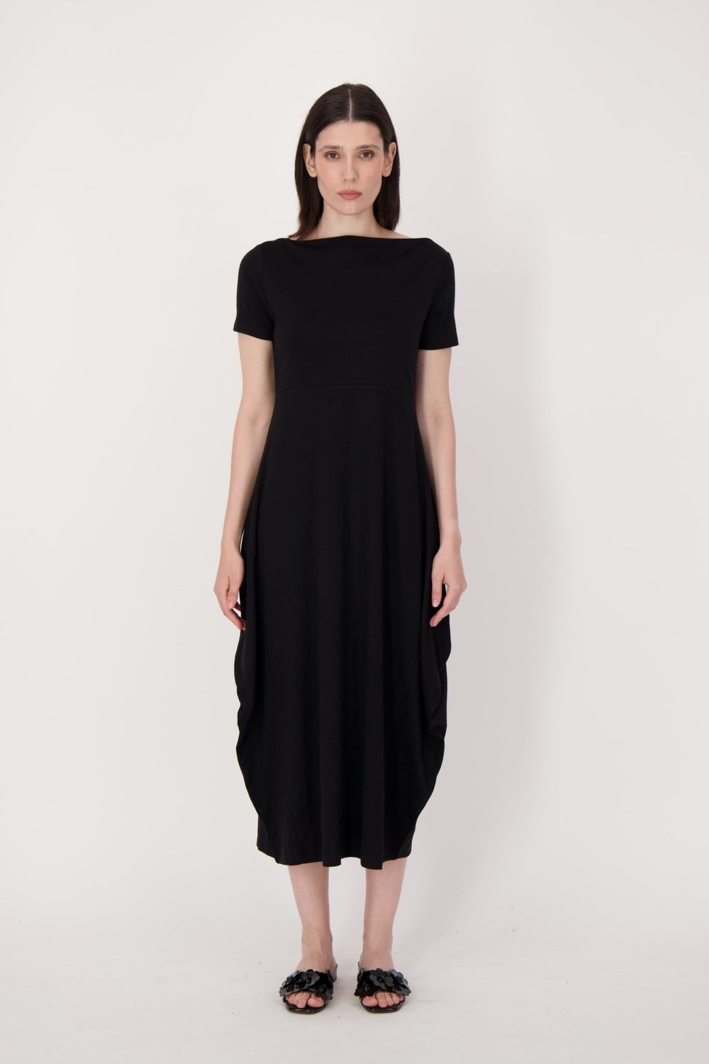 SPANNER Robe longue à plis fluides sur les côtés C- Noir