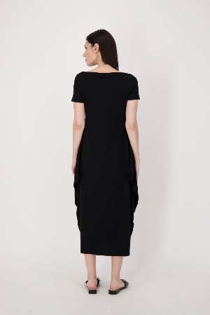 SPANNER Robe longue à plis fluides sur les côtés C- Noir