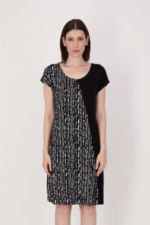 SPANNER Robe à motif assymétrique uni et rayé C- Noir